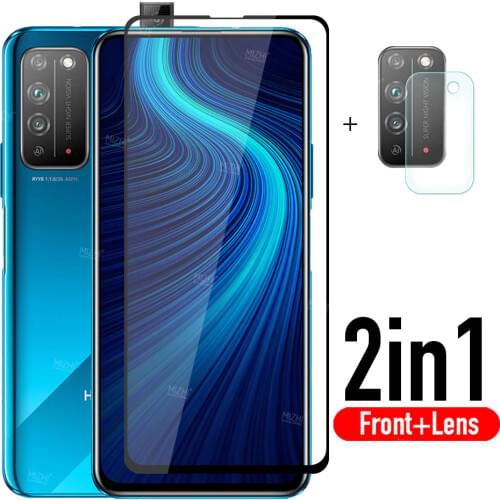 For honor x10 protective glass 2 in 1 camera protector for huawei honor x10 honer x 10 10x honorx10 tempered glass huawey huwei