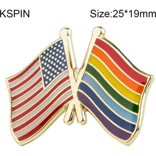 U.S.A & Rainbow Friendship Flag Badge Flag Brooch National Flag Lapel Pin International Travel Pins Collections XY0381