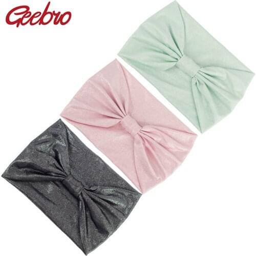 Geebro Womens Silver Dot Wide Headband Summer Fashion Knotted Turban Knitted Headbands for Girls Ladies Wrap Bow Hairband