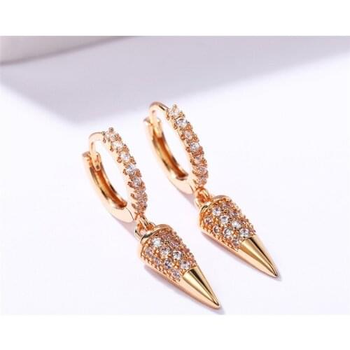 Huitan Fashion Geometric Spike Pendent Hoop Earrings with Shiny CZ Stone for Women Simple Stylish Drop Earrings New Jewelry 2021