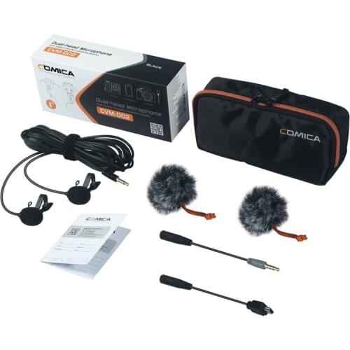 Comica CVM-D02 Dual Lavalier Lapel Microphone Clip-on interview mic for iPhone Android Smartphone for Sony Canon Nikon Cameras