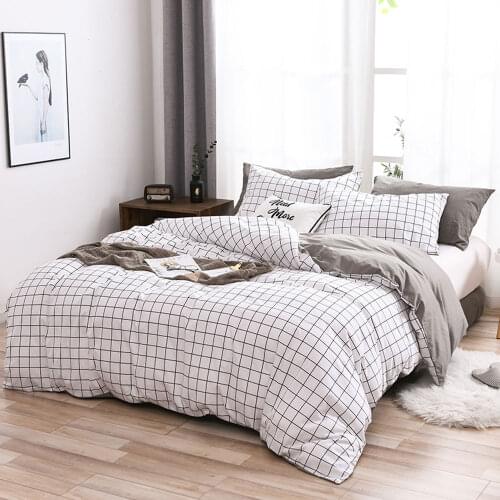 Grid Duvet Cover Set with Pillowcase Simple Comforter Cover White Plaid 2 Choices Cotton Microfiber Bedclothes Twin Queen King