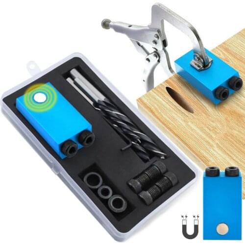 Woodworking 15 Degree Pocket Hole Jig Replaceable 6 8 10mm Drill Guide Magnetic Blue Dowel Jig Kit Wood Drill for Wood Jointing