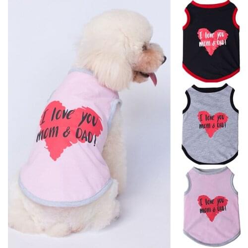 Dog Summer Vest Letter Print Tops Clothes Small Dogs Cats Vest Cotton Shirt Clothes Puppy Cat I Love you Mon Dad Shirt Tees