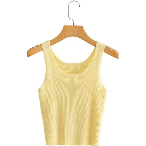 DOUJILI Casual Wearing Tank Tops Yellow Knitted Sleeveless Soft Top For Women Clothes Hot Summer Top Tees