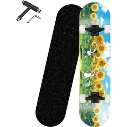 Skateboard Complete 31.5 inch Skateboard 7-Layer Maple Wood ABEC-7 Bearing Skateboard for Adult Beginner Boys Adult,Sunflower