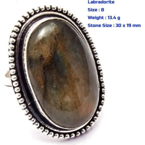 Genuine Amethyst Labradorite Moonstone Rose Quartz Onyx Tiger Eye Garnet Jasper Ring Silver Copper , Size : 8 & 8.25