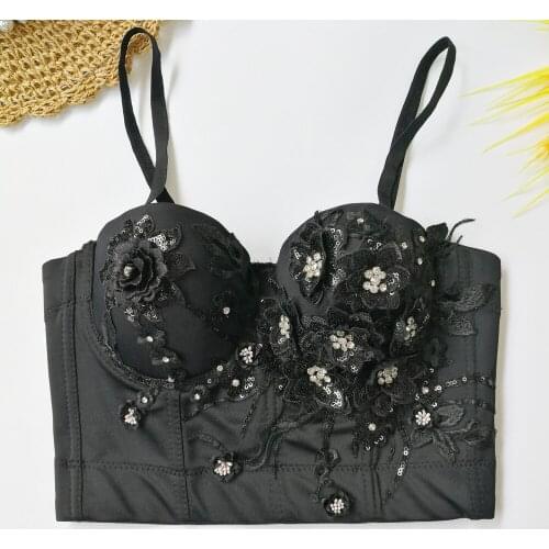 2021 New Camisole 3D Flower Beading Underwear Crop Top Push Up Bustier Bra Hot Girl Tube Top Stage Performance Clothes For Women