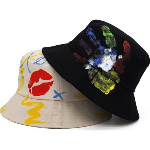 2021 Fashion Harajuku Bucket Hat Women Men Graffiti Letter Fishing Fisherman Hat Summer Outdoor Panama Hip Hop Cap Cotton