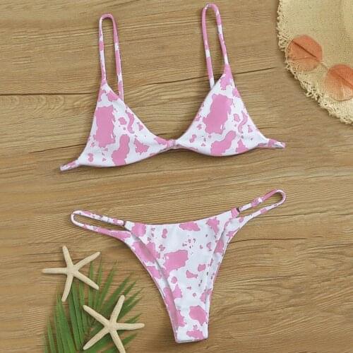 Sexy Pink Bikini 2021 Women Bathing Suit 2021 Cows Print Micro Bikini Set Push-up Swimsuit Beachwear Padded Swimwear Купальник