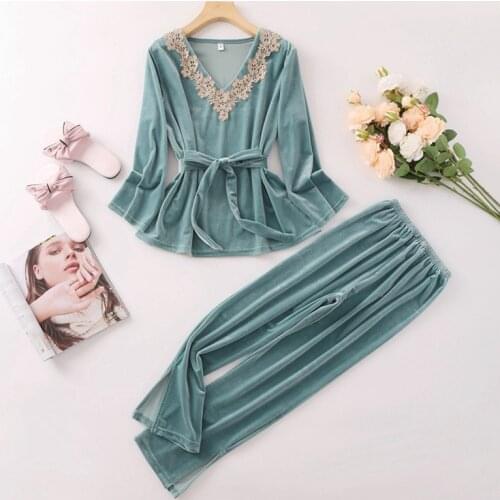 Pajamas Suit Velour Women Nightwear Intimate Lingerie Autumn new 2PCS Sleep Set Pyjamas Home Clothing Velvet Sleepwear