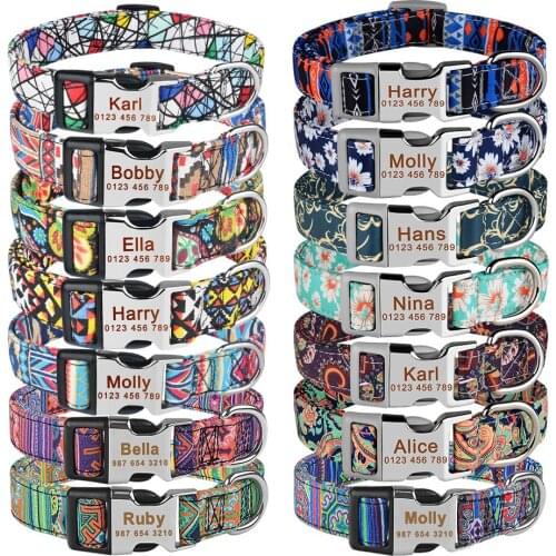 Adjustable Nylon Custom Dog Collar Free Engraved Name ID Tag Personalized Dog Collar Small Large Product Plaid Unisex Dog Collar