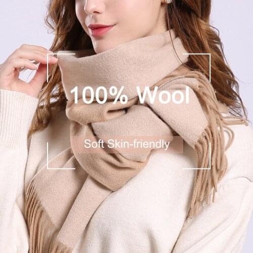 2019 Brand 100% Wool Scarf Women Shawls and Wraps for Lady Soft Warm Neckerchief Pashmina Solid Winter 100% Pure Wool Scarves