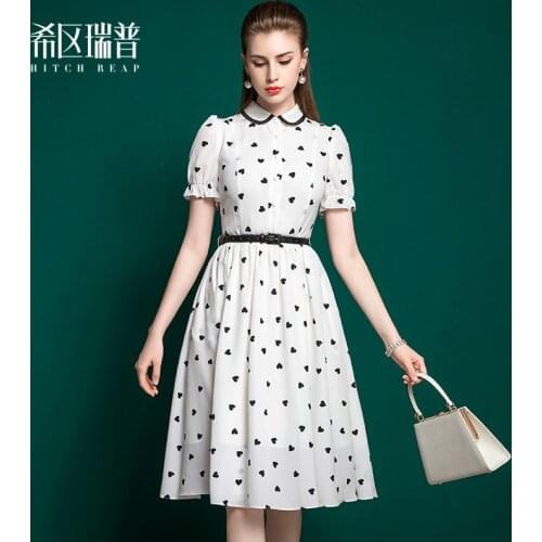 High End Chiffon Dress Summer 2021 New French Retro Polo Collar Lady Umbrella Skirt