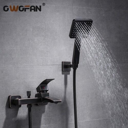 Modern Bathroom Shower Faucet Set Brass Hot and Cold Bathtub Faucet Wall Mounted Shower Mixer Tap Black Waterfall Bath Shower