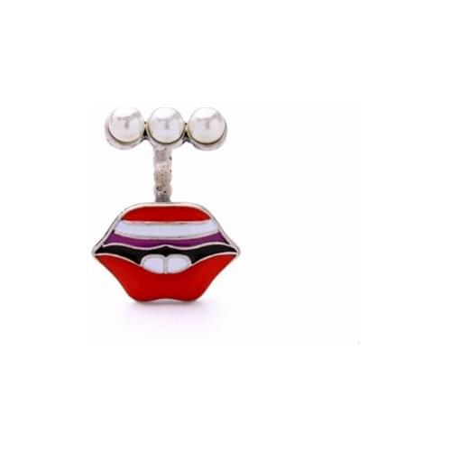 Top Fashion Red Blue Enamel Acrylic Pearl Lip Ring Female Antique Silver Color Ring Hot Sale