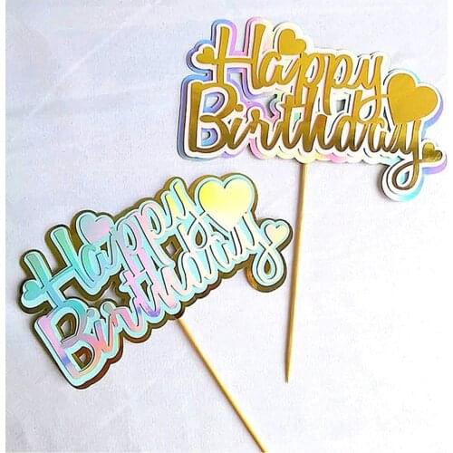 Heart Happy Birthday Paper Cake Topper Decoration Card Insert Cake Party Birthday Cake Decoration Baby Shower New 2021