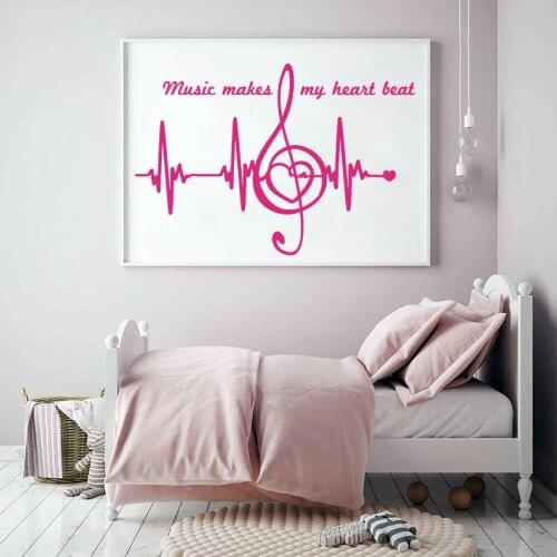 Large Music Makes My Hearts Beat Quote Wall Sticker Beauty Salon Kids Room Music Note Inspirational Quote Vinyl Wall Decal Decor