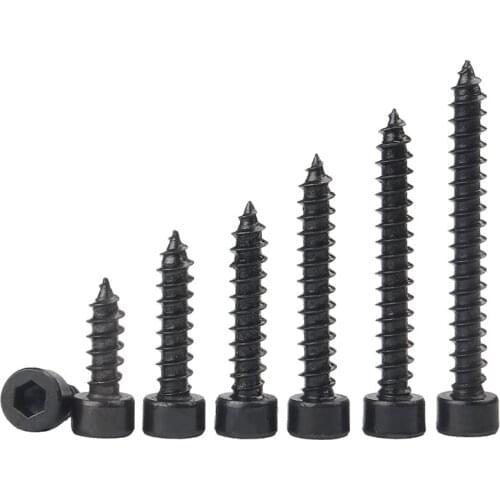 50PCS M2*5 6 8 10 12 14 16 Carbon Steel 8.8 Grade Black Hexagon Socket Cap Head Self Tapping Screw Model Screws For Speaker M2x5