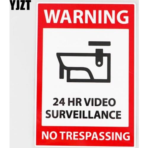 YJZT 10.8CM×15.5CM Car Sticker Warning 24 Hour Video Surveillance PVC Decal 12C-0800