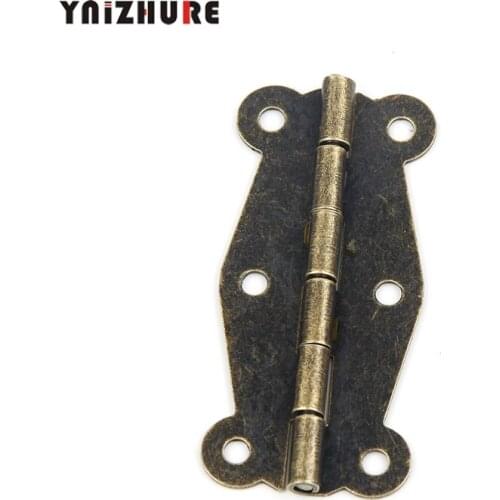 YNIZHURE Antique Bronze Door Hinges 6 Holes,Cabinet Door Hinges With Screw,Bronze Tone/Yellow Color,5.1cm x 2.4cm 30PCS
