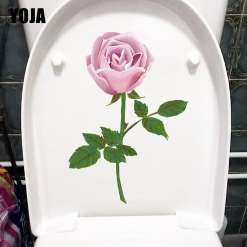 YOJA 16.5X23.5CM Delicate Pink Rose Home Bedroom Wall Sticker Fashion WC Toilet Seat Decor T1-1927