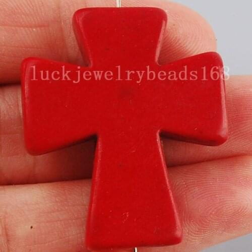 Free Shipping Women Fashion Jewelry 30x36mm Red Howlite Cross Pendant Bead C2713