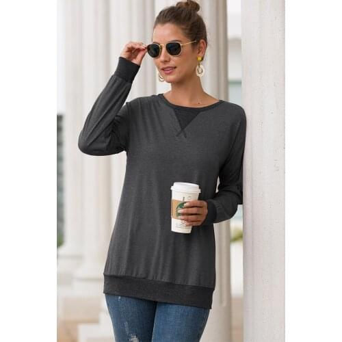 European and American sports and leisure womens wear round collar long sleeve loose T shirt
