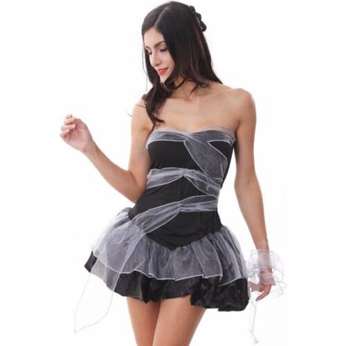 JEMMA LEONG Halloween Costume For Women Sexy Scary Zombie Corpse Bride Vampire Cosplay Black Veil Carnival Performance Role Play