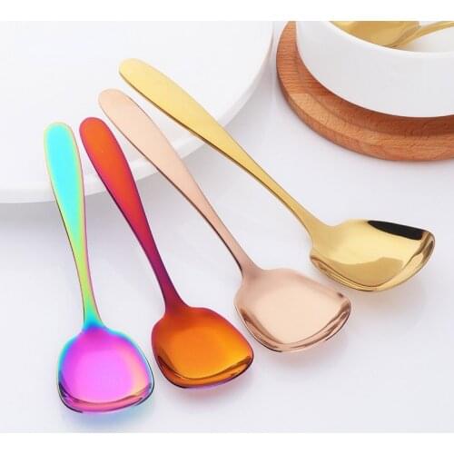 1PC Stainless Steel Rice Spoon S M L Square Spoon Ladle Gold Dessert Ice Cream Table Spoon for Kids Restaurant Kitchen Tableware
