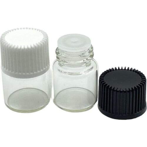 10pcs 1ml Small Liquid Glass Vials with Orifice Reducer and Cap Small 1/4 Dram Mini Essential Oil Clear Bottle