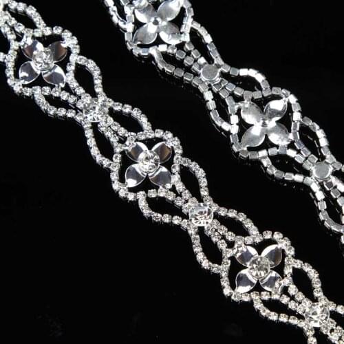 10Yards Diamante Applique Gold Silver Rose Gold Rhinestone Chain Trim for Embellishment Jewellery Free Shipping Flowers