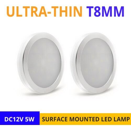 12pcs/lot Ultrathin 5W LED Spot Light Ceiling Surface Mounted T8MM DC12V Small Panel Lamps for Kitchen Showcase Display Cabinets