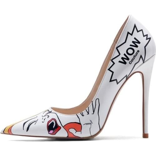 2021 pointed toe stilettos 12 cmsexy graffiti fashion ladies plus size womens shoes banquet womens shoes