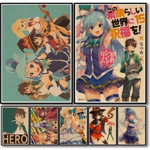 30 Designs Anime Kono Subarashii Sekai Ni Shukufuku Wo! Kraftpaper Poster Funny Wall Sticker for Coffee House Bar 1