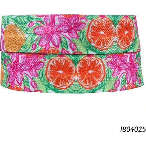50 yards/lot) Beautiful summer holiday foe, pink flower and lemon printed elastic ribbon roll