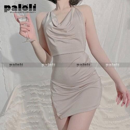 Irregular Halter Sleepwear Sexy Bodycon Dress for Women Elegant Party Club Wearing Ladies Open Chest Side Chain Design Costumes