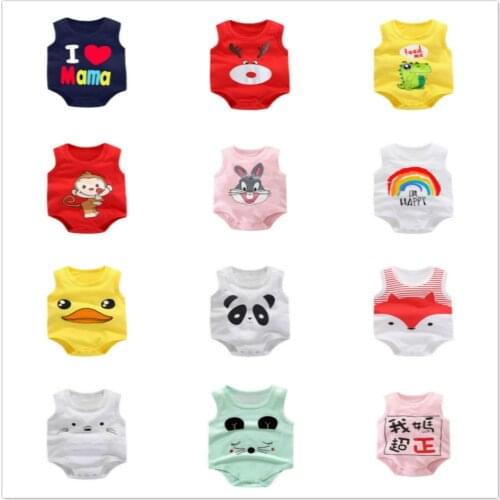 Newborn Baby Boys Girls Cartoon Cotton Bodysuit Infant Baby Bag Fart Sleeveless Vest Jumpsuit Summer Thin Pajamas Outfit Kids