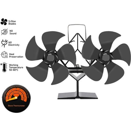 Double Head 10 Blade Fireplace Fan Heat Powered Stove Fan Eco Friendly Quiet For Heater Tool Home Efficient Heat Distribution