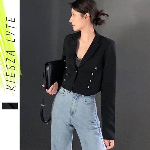 Elegant Black Short Suit Jacket Women Autumn 2021 New Office Lady Long Sleeve Blazer Coat Female