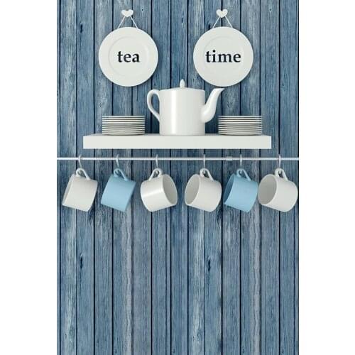 Tea time backdrop backgrounds vinyl retro wood-board porcelain photography backdrop for photo studio kits fotografia fund S-3093