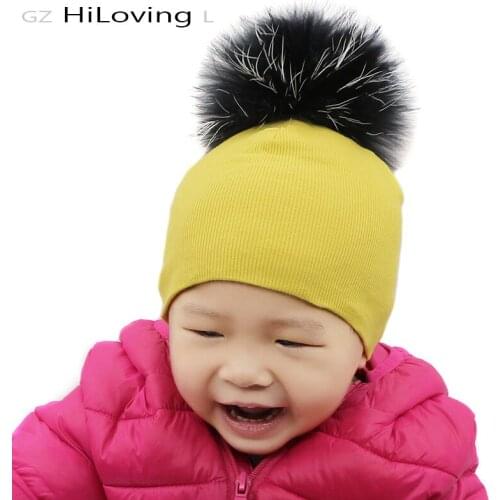 GZhilovingL New Soft Baby Cotton Ribbed Hat Fur Pompom Beanies Hat For Girls Boys Kids Unisex Baby Autumn Spring Fur Hats