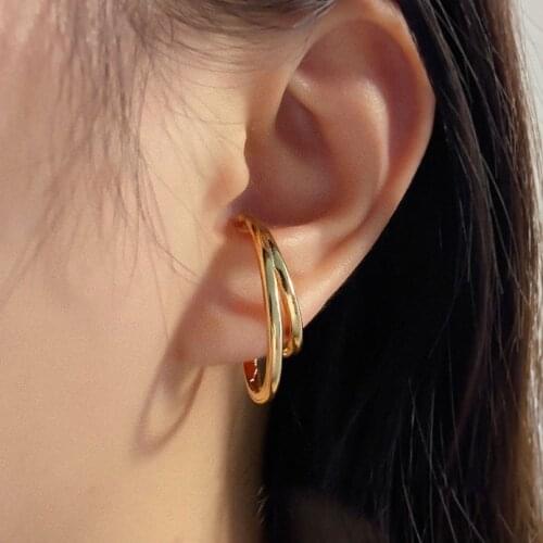 Personality Design Non Piercing Clip Earrings For Women Metal Gold Hook Shaped Ear Clips Without Pierced Charms Jewelry