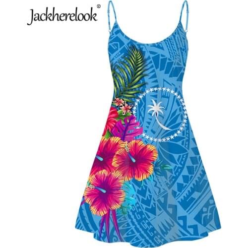 Jackherelook Sexy Women Strappy Sling Dress Chuuk Polynesian Samoan Tribal Floral Print Summer Beach Backless Dresses Vestidos