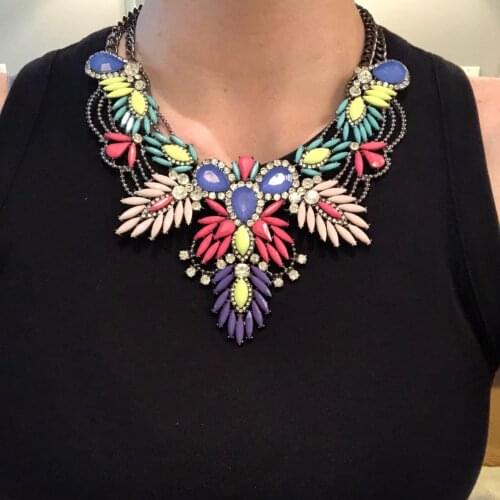 JERPVTE Bohemia Style Double Chain Crystal Necklaces & Pendants Layered Statement Necklace For Women