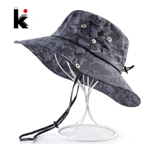 Camouflage Sun Hats For Men Summer Wide Brim Bucket Hat Women Anti-UV Beach Caps Mens Fishing Hunting Bob Cap Visor Chapeu bone