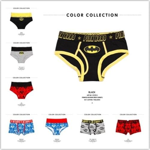 Classical cartoon Couple series Superhero print lovers underwear lace edge triangle womens mens Briefs flat angle