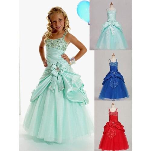 Lovely Green Blue Red Pink Straps Flower Girl Dress Girls Pageant Dresses Birthday Dresses Girls Skirt Custom SZ 2 4 6 8 10 12