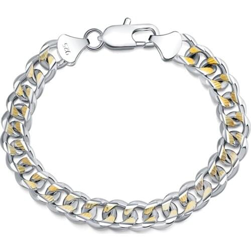 Beautiful silver gold color bracelet noble 10MM solid men chain fashion Wedding cute lady nice women bracelet jewelry