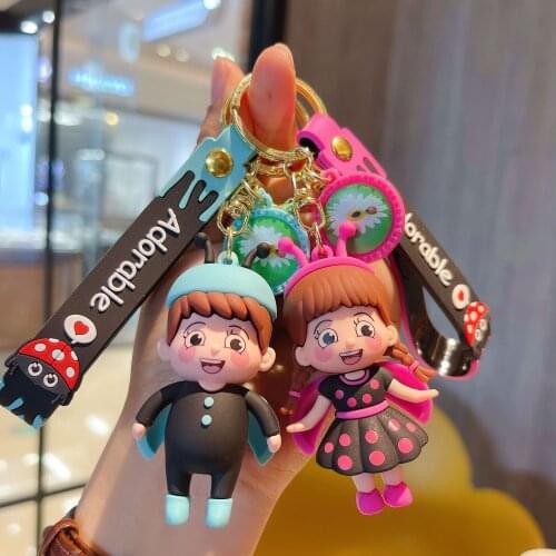 Creative cute ladybug boy girl couple keychain doll cartoon doll car bag ornament small gift